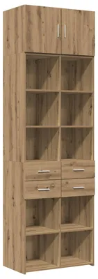 Immagine prodotto di Armadio contenitore con ripiani in legno effetto rovere artigianale, dimensioni 70 x 42,5 x 225 cm
