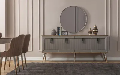 Immagine prodotto di Set da pranzo chiaro Tavolo da pranzo robusto Credenza 9 pezzi