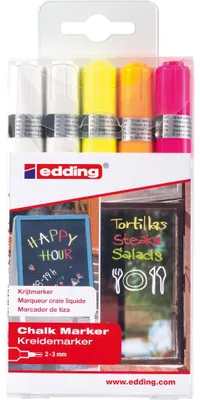 Image de edding 4-4095-5999 edding 4095 Marqueurs craie couleurs assorties 2,0 - 3,0 mm, 5 pièces
