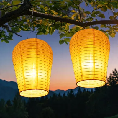 Solar-Hängelaternen 2er-Set, 30 cm, Nylon, Flammeneffekt