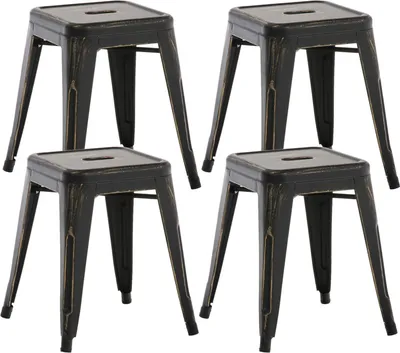 Produktbild von 4er Set Hocker HLO-CP82  schwarz-gold