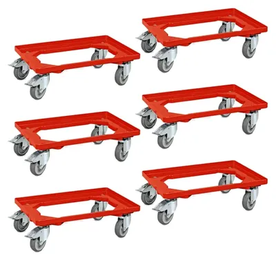 Produktbild von Logistikroller für Behälter 600x400 mm, 4 Lenkrollen, 2 Rollen mit Bremse, rot