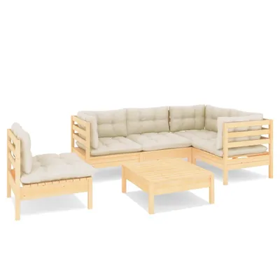 Produktbild von vidaXL 6-tlg. Garten-Lounge-Set mit Creme Kissen Kiefernholz