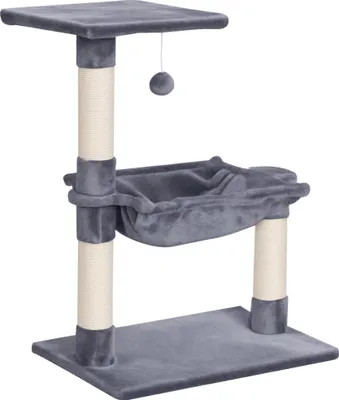 Image de Arbre à chat - Tour d'escalade - Hauteur : 70 cm - 3 niveaux - Hamac et grande plateforme - Tige en sisal avec une balle en peluche