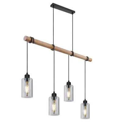 Produktbild von Hängeleuchte, Holzbalken, Glas rauchfarben, H 130 cm