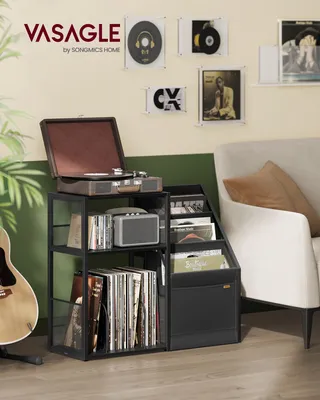Produktbild von VASAGLE Plattenspieler Regal, HiFi Rack mit Schallplatten Aufbewahrung, 81,6 x 30 x 68 cm, Ebenholzschwarz-Tintenschwarz