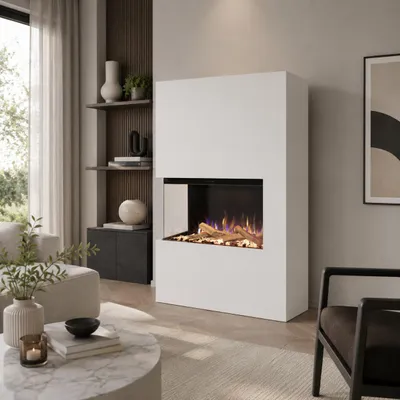 Produktbild von Glow Fire Elektrokamin 'Portia ' Linksoffen| LED Standkamin in weiß mit Heizung (1500 W) | HxBxT: 140x90x45 cm, KI-generiertes Bild