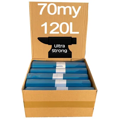 Produktbild von 1 Karton Schwerlast Müllsäcke, 10 Rollen à 15 QUALITY PLUS Müllbeutel, Müllsäcke blau, Mülltüten extrem reißfest, 120l, 700x1100mm, 70my | speziell für Gewerbe, Bau, Bauschutt und Garten