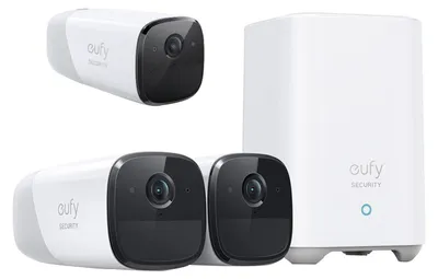Produktbild von Eufy eufyCam 2 Pro 3-Cam Kit, IP-Sicherheitskamera, Innen & Außen, Verkabelt & Kabellos, Amazon Alexa & Google Assistant, Wand, Weiß