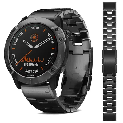 Produktbild von FFO2World Oracle Titan-Metallarmband (Schwarz) – QuickFit 26mm – Kompatibel mit Garmin Fenix 3/5X/6X/7X/8, Quatix, Tactix, Enduro, Epix Pro 51mm