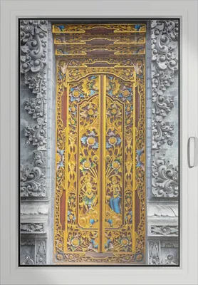 Produktbild von Wallario Lichtschutzbild, Dekorativer Sichtschutz Sonnenschutz 60 x 93 cm mit Motiv: Bunte buddhistische Tempeltür - Verdunklung ohne Bohren