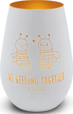 Produktbild von Mr. & Mrs. Panda deko licht Biene Verliebt - Weiß - Geschenk, Glas Windlicht, Teelichthalter, Laterne, Kerzenhalter, Outdoor, Tischlaterne
