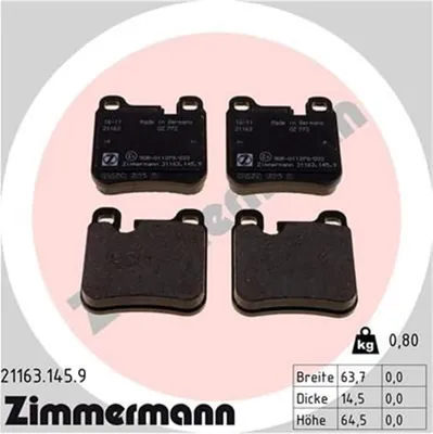 Produktbild von Zimmermann Bremsbeläge hinten für Porsche 911