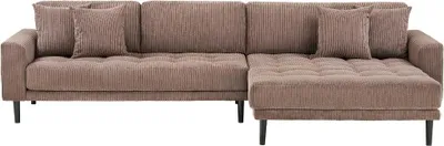 Productafbeelding van Cora chaise longue bank rechts incl. 4 kussens fluweel bruin.