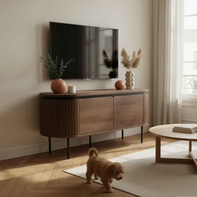 Immagine prodotto di Mobile porta TV rettangolare con 2 ante L120 cm effetto legno scuro - Oviala Hemera