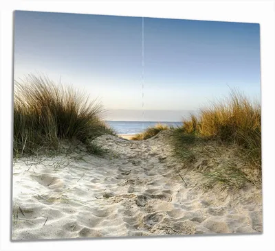 Produktbild von Wallario Herdabdeckplatte aus Glas, Größe 60 x 52 cm 2-teilig, Motiv Weg durch die Dünen zum Strand am Meer