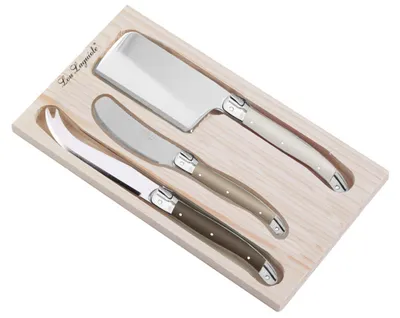 Produktbild von Lou Laguiole 3-tlg. Käsemesser Set TRADITION 3-teilig perle, pfeffer, taupe hochglanzpoliert