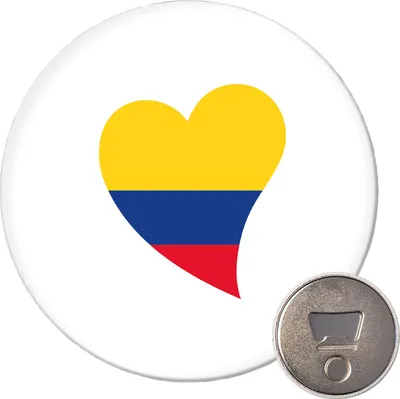 Produktbild von Huuraa Magnet Kolumbien Flagge Herz 59mm Kühlschrankmagnet rund Flaschenöffner Geschenkidee