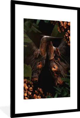 Produktbild von MuchoWow® MuchoWow® Gerahmtes Poster Dschungel - Blumen - Kuh - Pflanzen 60x90 cm - Poster mit zchwarzem Bilderrahmen - Dekoration - Wandposter Wohnzimmer - Hochwertig