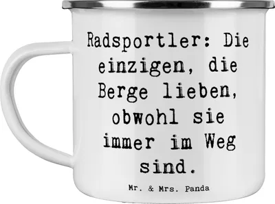 Produktbild von Mr. & Mrs. Panda Teetasse Spruch Radsport Berge - Weiß - Geschenk, Gemeinschaft, Haferl, Abenteuer, becher emaille, Pott, Sportler, Teamsport, Tasse, Teebecher, Ausdauer