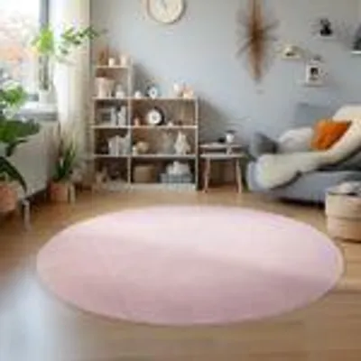 Produktbild von Teppich Wohnzimmer Schlafzimmer Esszimmer Läufer Flur Flauschiger Teppich Waschbar Rutschfest Soft Weicher Farbe: Rosa Größe : 120 cm Rund