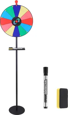 Produktbild von Glücksrad - Drehbares Spielrad - 40 cm Durchmesser - Höhenverstellbar - Mit Stifthalter - Für Lotterie & Wortspiele - Bunt - 7–12 Jahre