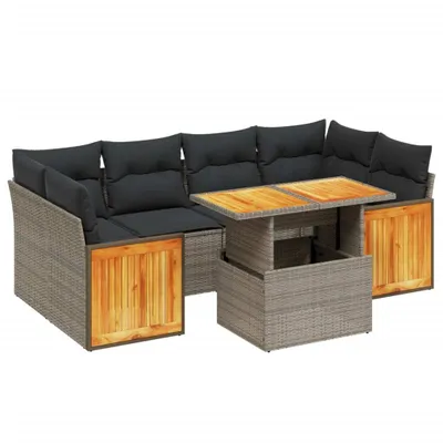 Produktbild von 7-tlg. Garten-Sofagarnitur mit Kissen Grau Poly Rattan
