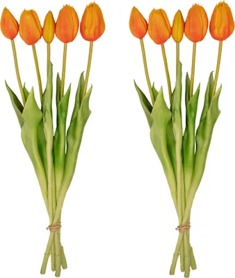 Produktbild von Tulpenstrauß – 10 Stück – Verschiedene Farben – ‘Real Touch’ Kunsttulpen – 42 cm (weiß/grün)
