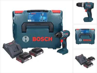 Zdjęcie produktu dla Bosch GSR 18V-45 akumulatorowa wiertarko-wkrętarka 18 V 45 Nm ( 06019K3203 ) bezszczotkowa + 2x akumulator 2,0 Ah + ładowarka + L-Boxx