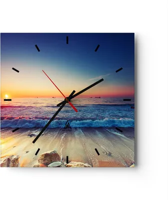 Produktbild von Wanduhr - Quadrat - Glasuhr - Meer Strand Welle - 30x30cm - Schleichendes Uhrwerk - Lautlos - zum Aufhängen bereit - Dekoration Modern - Wanddekoration aus Glas - C3AC30x30-3613