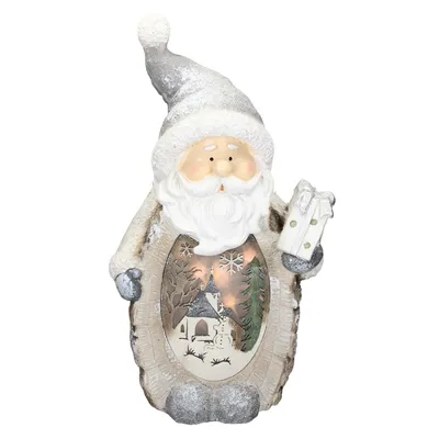 Zdjęcie produktu dla ECD Germany Figurka świąteczna z oświetleniem LED, 52 cm, ciepła biel, biała figurka świąteczna z szarą czapką i szalikiem, drewniana dekoracja świąteczna do wnętrz