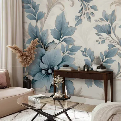 Produktbild von Vlies Fototapete - Turquoise Flowers in Retro Ambience - Floristic Ornaments 250x175 cm Blumen b-H-10011-a-a