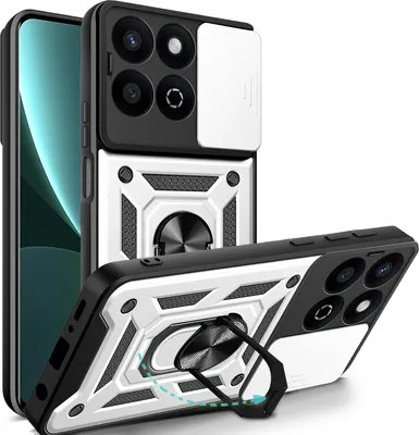 Produktbild von Outdoor Panzer Hülle für Honor 200 Smart Handyhülle mit Slide Kameraschutz Ringhalter in Silber