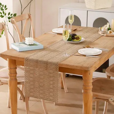 Produktbild von Tischläufer, 30 cm x 240 cm, Jute, Makramee, natürliche Tischdekoration