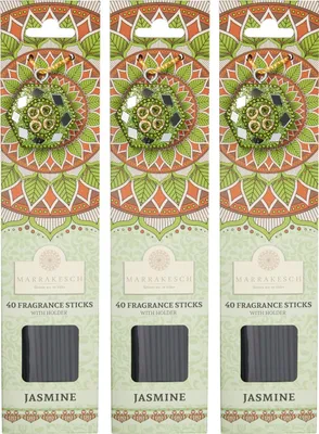 Produktbild von 3 Packungen Räucherstäbchen Jasmin 120 Stäbchen aus Indien | 3 Schachteln Weihrauch Räucherwerk asiatisch handgefertigt | inklusive 3 runde Räucherstäbchenhalter