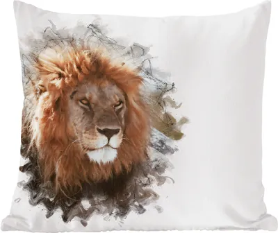 Produktbild von MuchoWow® Zierkissen Sofakissen Wohnzimmer Dekokissen 50x50 cm Löwe - Linie - Farben - Komfort - Sofakissen