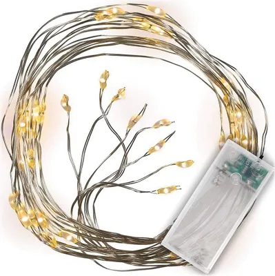 Produktbild von LED Lichterregen 48er 8 silberne Drähte warmweiß Batteriebetrieb Timer BI11023