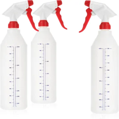 Zdjęcie produktu dla COM-FOUR® 3x butelka z atomizerem i skalą – butelka z pompką do wody z gwintem 28/400 do użytku domowego, w ogrodzie, warsztacie i samochodzie – butelka z atomizerem i regulowaną dyszą – 900 ml