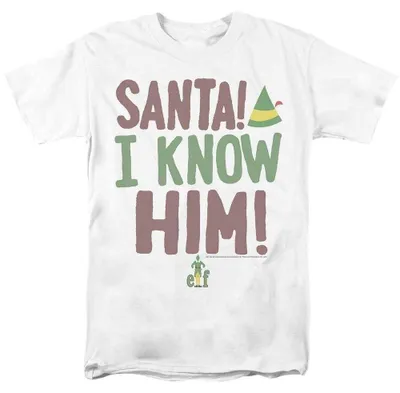 Productafbeelding van Elf - "Santa! Ik ken hem!" T-shirt voor heren/dames, uni model, TV38484 (maat S) (wit), AI-gegenereerde afbeelding