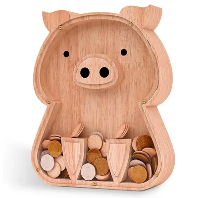 Produktbild von Sparschwein, süßes Sparschwein aus Holz, personalisiertes Sparschwein, Pig Piggy Bank，Sparschwein aus Holz passend für Geburtstage und Feiertage