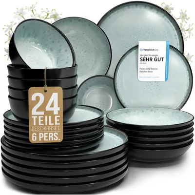 Produktbild von PURE LIVING Geschirrset Ibiza aus Steingut, 24-tlg., für 6 Personen, Salbeigrün