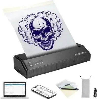 Image de Imprimante Bluetooth portable pour tatouages, noire, avec application et accessoires