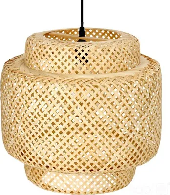 Image de Suspension BONN Bambou Boho Suspension E27 Bambou Salon Suspension Rotin Table à manger Salle à manger Lampe Suspension Couleur : Naturel (Ø40cm)