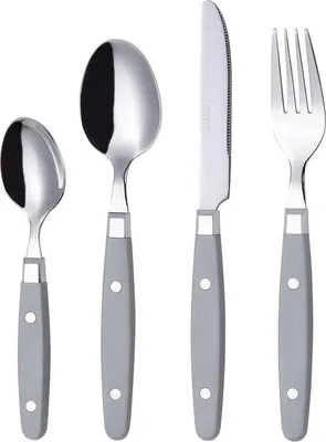 Image de Service de couverts en acier inoxydable avec manches en forme de tournevis - Style rétro - 24 pièces - Assortiment de couverts (cuillères, fourchettes et couteaux) - pour 6 personnes