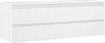 Produktbild von Mexen Rivel Badezimmerschrank für Waschbecken 140 cm mit Arbeitsplatte, 2 Schubladen, gerillt, Weiß Matt - 91A20-14047-2-BFFC01