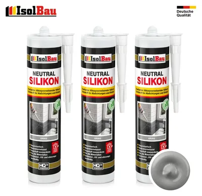 Isolbau Neutralsilikon 3 x 300 ml Grau Natursteinsilikon Dichtstoff Fugen wasserdicht
