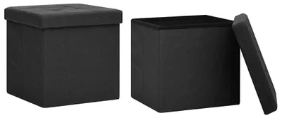Produktbild von vidaXL Hocker mit Stauraum 2 Stk. Schwarz Leinenoptik