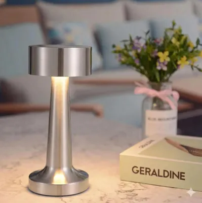 Produktbild von 2x Tischlampe, kabellose dimmbare Tischlampe, metallene LED-Tischlampe, Touch-Leselampe mit Augenschutz, USB-aufladbar, warmweiß, silber