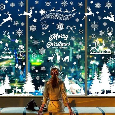 Produktbild von Weihnachtsfensteretiketten, weiße Schneeflocken, herstellbare PVC, Fensteretiketten, Fensterdisplay, Weihnachtsdekoration, 10er Pack, weiß