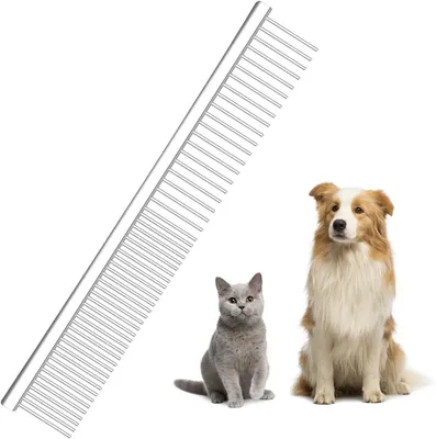 Imagen del producto de Peine para perros de acero inoxidable, 2 en 1, con dientes gruesos y anchos, ideal para perros grandes y pequeños, para el cuidado del pelaje